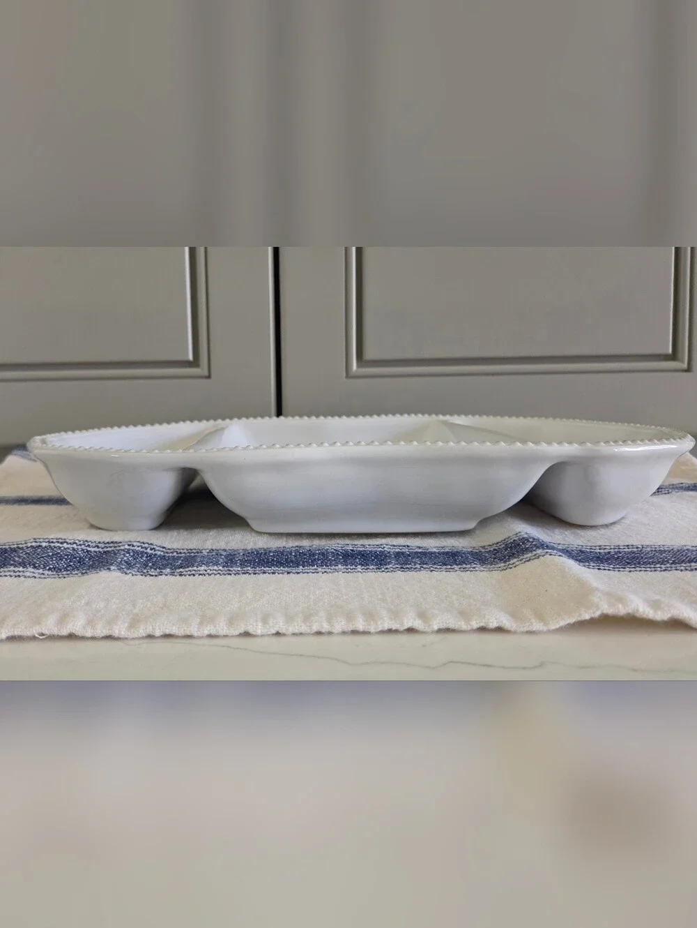 Pottery Barn White Divided Serving Tray with Beaded Edge